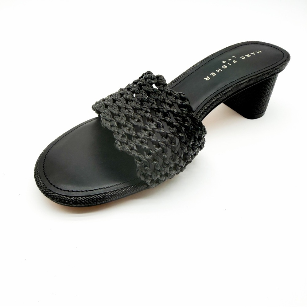 Marc Fisher LTD Jazmine Woven Slide Sandals Block Heel Mule Black 10 NEW - Picture 7 of 16